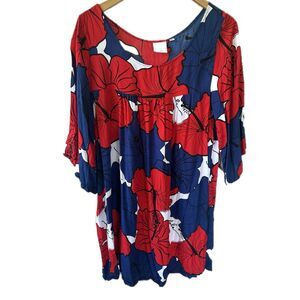 Simply Sisters Lola Hawaiian Tropical Floral Hibiscus Flowy Babydoll Dress L